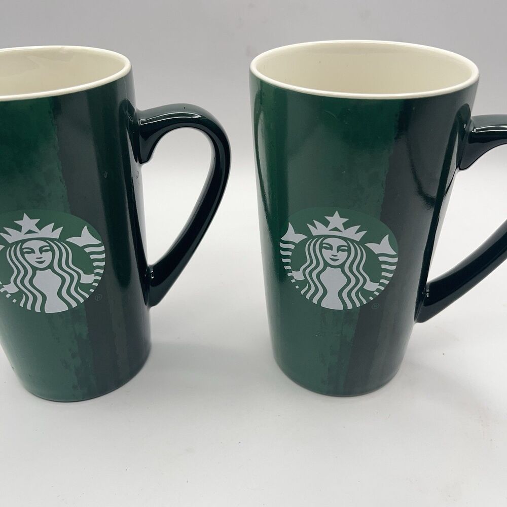 Starbucks Mugs 2021 Holiday Brush Strokes 16 oz Tall Ceramic Coffee Set of 2 - Picture 3 of 16